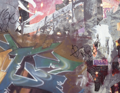 Painted canvas tarp. Graffiti