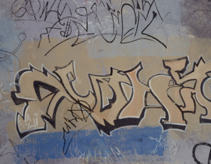Painted canvas tarp. Graffiti