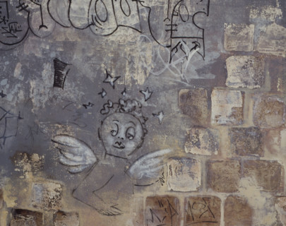 Painted canvas tarp. Graffiti