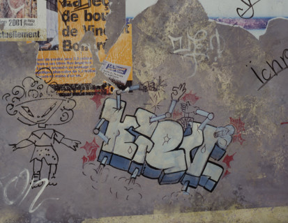Painted canvas tarp. Graffiti