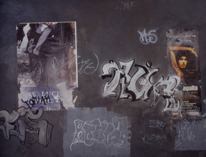 Painted canvas tarp. Graffiti
