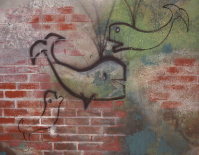 Painted canvas tarp. Graffiti