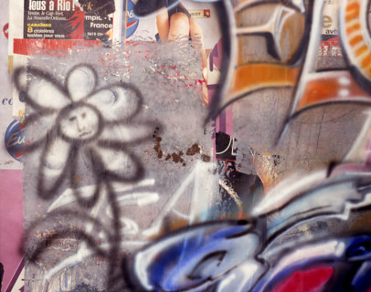 Painted canvas tarp. Graffiti
