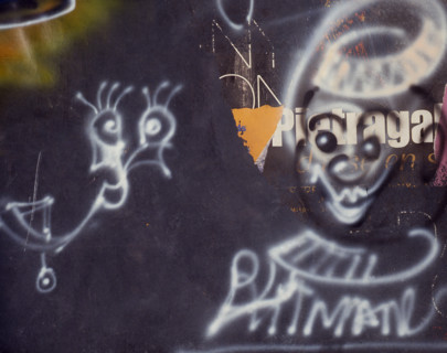 Painted canvas tarp. Graffiti