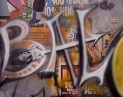 Painted canvas tarp. Graffiti
