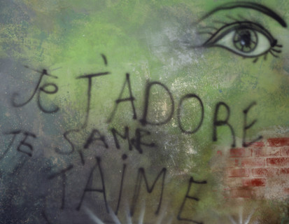 Painted canvas tarp. Graffiti