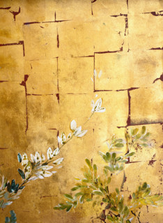 Painted backdrop. Wall and foliages
