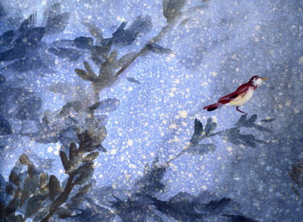 Painted backdrop with foliage and birds