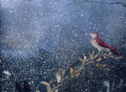 Painted backdrop with foliage and birds