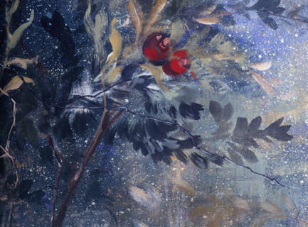Painted backdrop with foliage and birds
