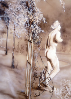 Painted backdrop. Romantic park