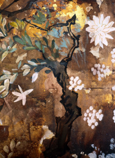 Décor peint japonisant sur fond doré