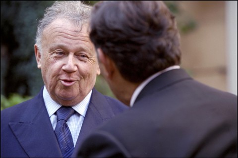 02/00/2001. EXCLUSIVE. French Radio hosts Philippe Bouvard and Jean-Pierre Foucault back on the air of RTL