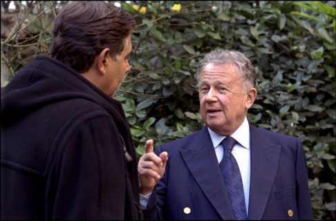 02/00/2001. EXCLUSIVE. French Radio hosts Philippe Bouvard and Jean-Pierre Foucault back on the air of RTL
