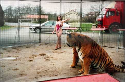 02/00/2001. Virginie Tessier the youngest wild beast tamer in the world.