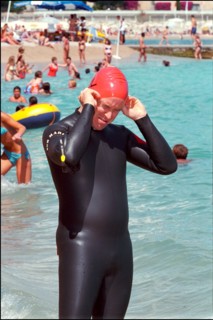 06/17/2001. Prince Albert of Monaco takes part in the first "All Stars Triathlon" in Monaco