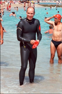 06/17/2001. Prince Albert of Monaco takes part in the first "All Stars Triathlon" in Monaco