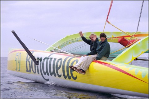 07/00/2001. Jean Le Cam and Jacques Caraes skippers of "Bonduelle" trimaran.