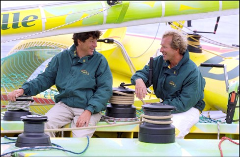 07/00/2001. Jean Le Cam and Jacques Caraes skippers of "Bonduelle" trimaran.