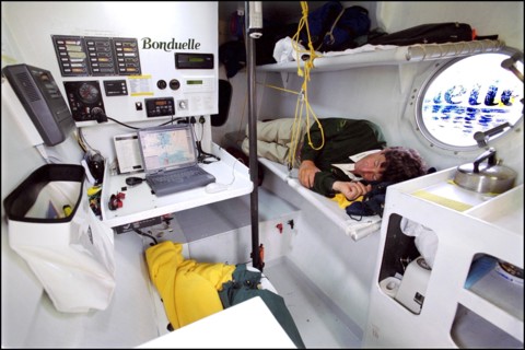 07/00/2001. Jean Le Cam and Jacques Caraes skippers of "Bonduelle" trimaran.