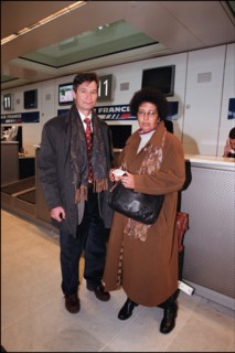 12/27/2001. EXCLUSIVE: Alleged WTC terrorist Zacarias Moussaoui's mother Aicha leaves for Washington with her son's new lawyer François Roux.