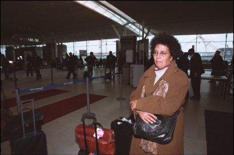 12/27/2001.  Alleged WTC terrorist Zacarias Moussaoui's mother Aicha leaves for Washington with her son's new lawyer François Roux.