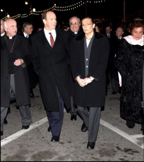 01/26/2002. Princess Stephanie and Prince Albert of Monaco celebrate Sainte Devote.