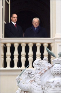 01/27/2002. Prince Rainier of Monaco and his son Prince Albert celebrate Sainte Devote.