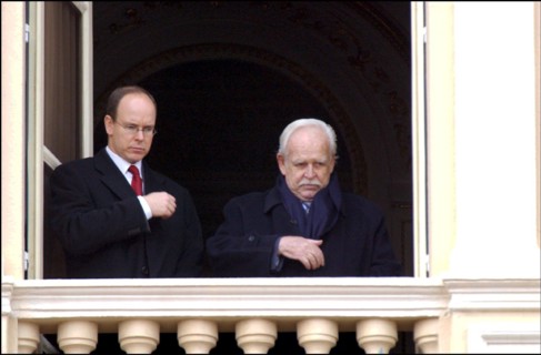 01/27/2002. Prince Rainier of Monaco and his son Prince Albert celebrate Sainte Devote.