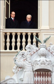 01/27/2002. Prince Rainier of Monaco and his son Prince Albert celebrate Sainte Devote.