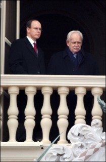 01/27/2002. Prince Rainier of Monaco and his son Prince Albert celebrate Sainte Devote.