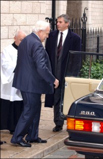 01/27/2002. Prince Rainier of Monaco and his son Prince Albert celebrate Sainte Devote.
