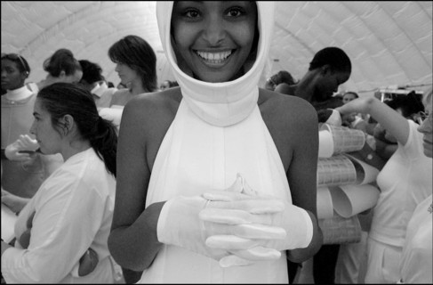 07/11/2002. Fall winter 2002-03 collections. The backstage of Courreges's fashion show