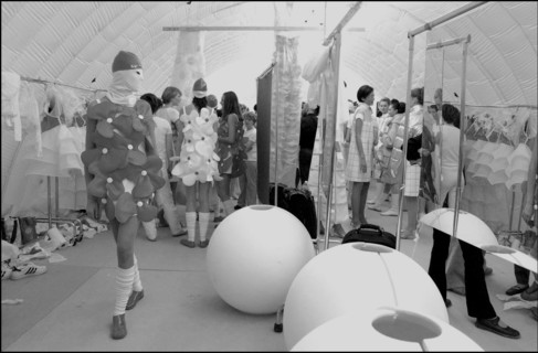 07/11/2002. Fall winter 2002-03 collections. The backstage of Courreges's fashion show