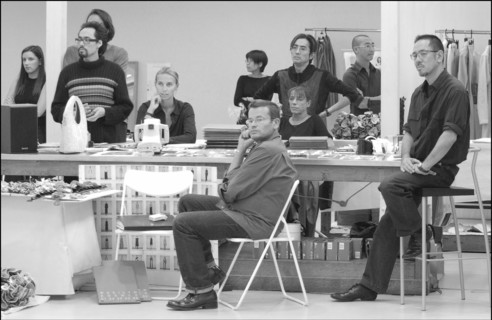09/30/2002.  Stephane Marais, make-up tests for the coming Issey Miyake spring-summer 2003 show.