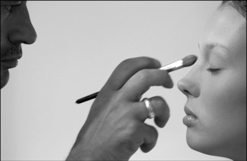 09/30/2002.  Stephane Marais, make-up tests for the coming Issey Miyake spring-summer 2003 show.