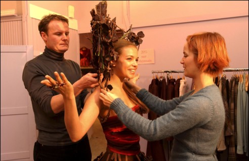 10/28/2002. EXCLUSIVE: Fashion designers dress Severine Ferrer, Laure de Lattre and Mya Frye in chocolate for catwalk appearance at the 8th Salon du Chocolat, Oct. 30.