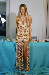 10/29/2002.  Fashion designers dress Loana and Elodie Gossuin in chocolate for catwalk appearance at the 8th Salon du chocolat, Oct 30.