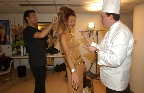 10/30/2002. Chocolate dresses fashion show at "Salon du Chocolat" exhibit in Paris