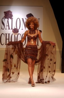 10/30/2002. Chocolate dresses fashion show at "Salon du Chocolat" exhibit in Paris