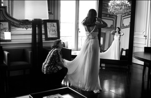 05/00/2003. EXCLUSIVE Clotilde Courau tries gowns on at Valentino's before the 56th Cannes Film