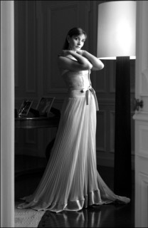 05/00/2003. EXCLUSIVE Clotilde Courau tries gowns on at Valentino's before the 56th Cannes Film