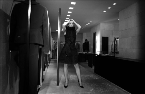 05/00/2003. Elodie Bouchez tries gowns on at Armani's before the 56th Cannes Film