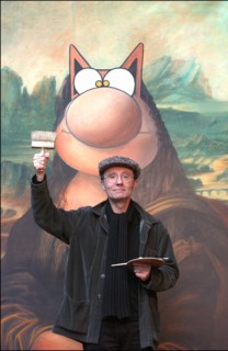 10/24/2003. Belgian cartoonist and TV host Phillipe Geluck's art exhibit at the Beaux-Arts, Paris : a first for any comic strip artist.