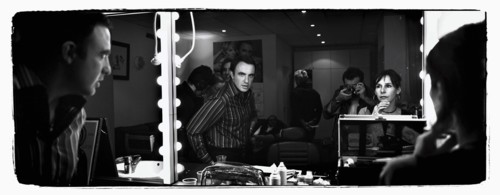 12/00/2003. Nikos Aliagas, host of the Star Academy shows backstage and on stage.