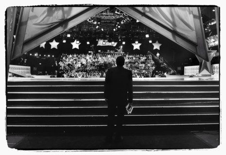 12/00/2003. Nikos Aliagas, host of the Star Academy shows backstage and on stage.