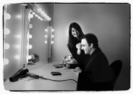 12/00/2003. Nikos Aliagas, host of the Star Academy shows backstage and on stage.