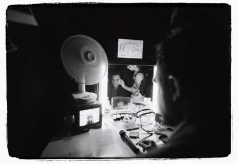 12/00/2003. Nikos Aliagas, host of the Star Academy shows backstage and on stage.