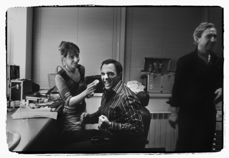 12/00/2003. Nikos Aliagas, host of the Star Academy shows backstage and on stage.