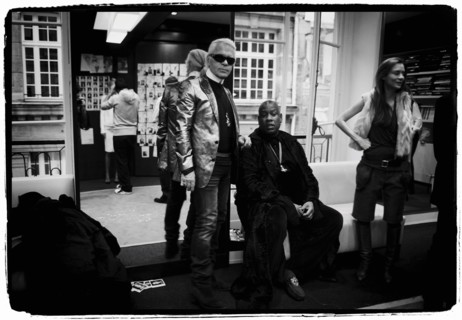 01/00/2004. EXCLUSIVE. Chanel Fashion Designer Karl Lagerfeld, backstage of the Haute Couture Spring-Summer 2004 fashion show.